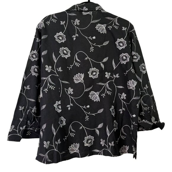 Talbots Women's Irish Linen Black Blouse Floral Embroidery 3/4 Sleeve Size Large - Picture 6 of 12